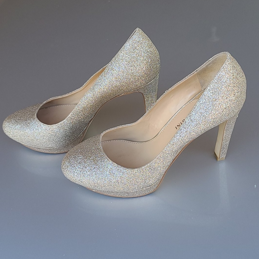 GIANNI BINI Jeanna Champagne Glitter Platform Heels 9.5 Pumps Stilettos - Picture 6 of 16